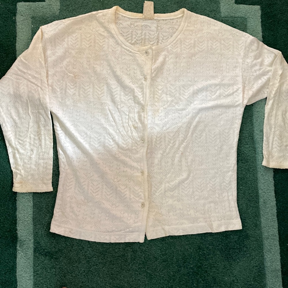 CW (Clifford & Wills) White Picot Shirt Size Medium, Cotton 95% Poly 5%.